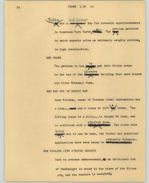 Primary view of object titled '[News Script: Crane]'.