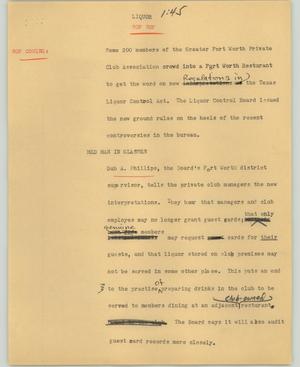 Primary view of object titled '[News Script: Liquor]'.