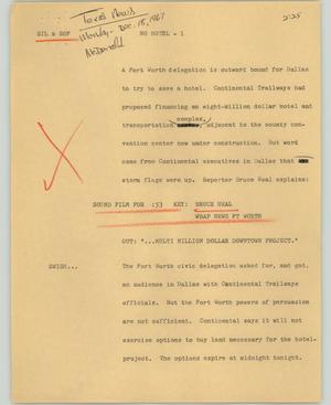 Primary view of object titled '[News Script: No hotel]'.