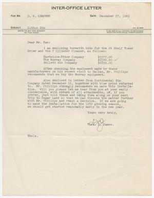 Primary view of object titled '[Letter from T. L. James to D. W. Kempner, December 27, 1949]'.
