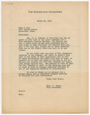 Primary view of object titled '[Letter from Thos. L. James to Kahn & Levy, March 26, 1948]'.