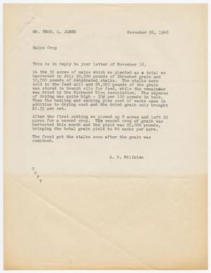 Primary view of object titled '[Letter from A. S. Milikien to Thos. L. James, November 26, 1948]'.