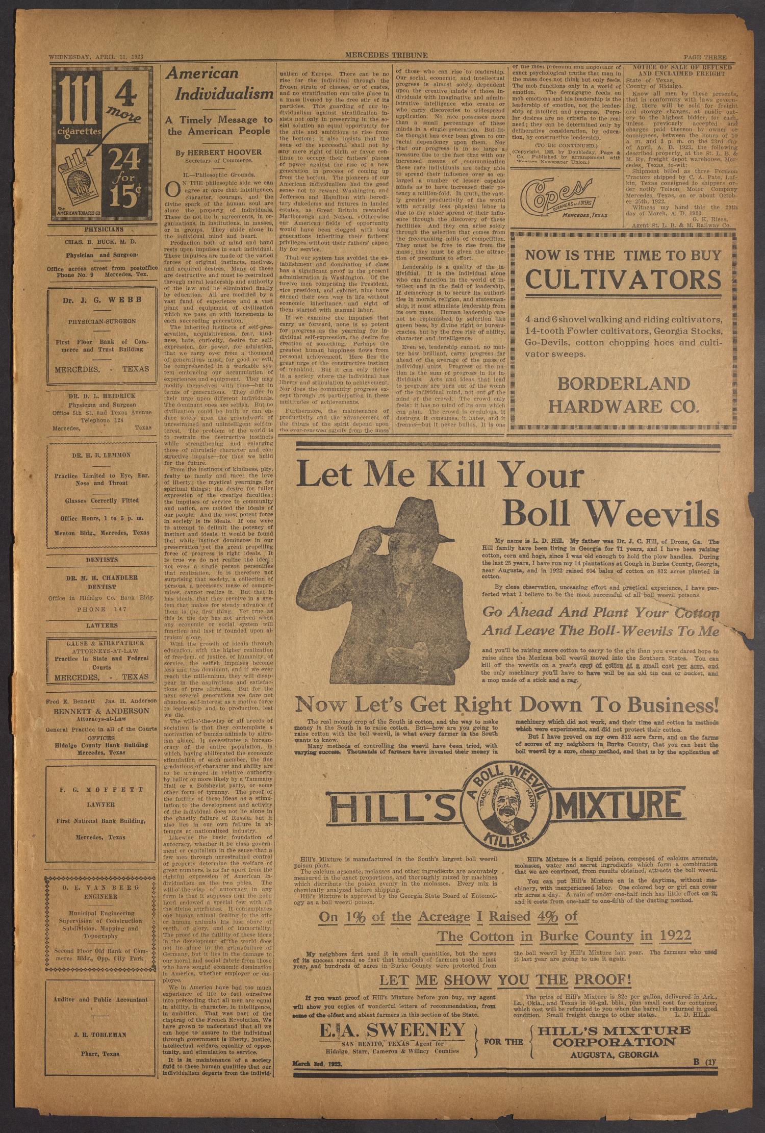 Mercedes Tribune (Mercedes, Tex.), Vol. 10, No. 9, Ed. 1 Wednesday, April 11, 1923
                                                
                                                    [Sequence #]: 3 of 10
                                                
