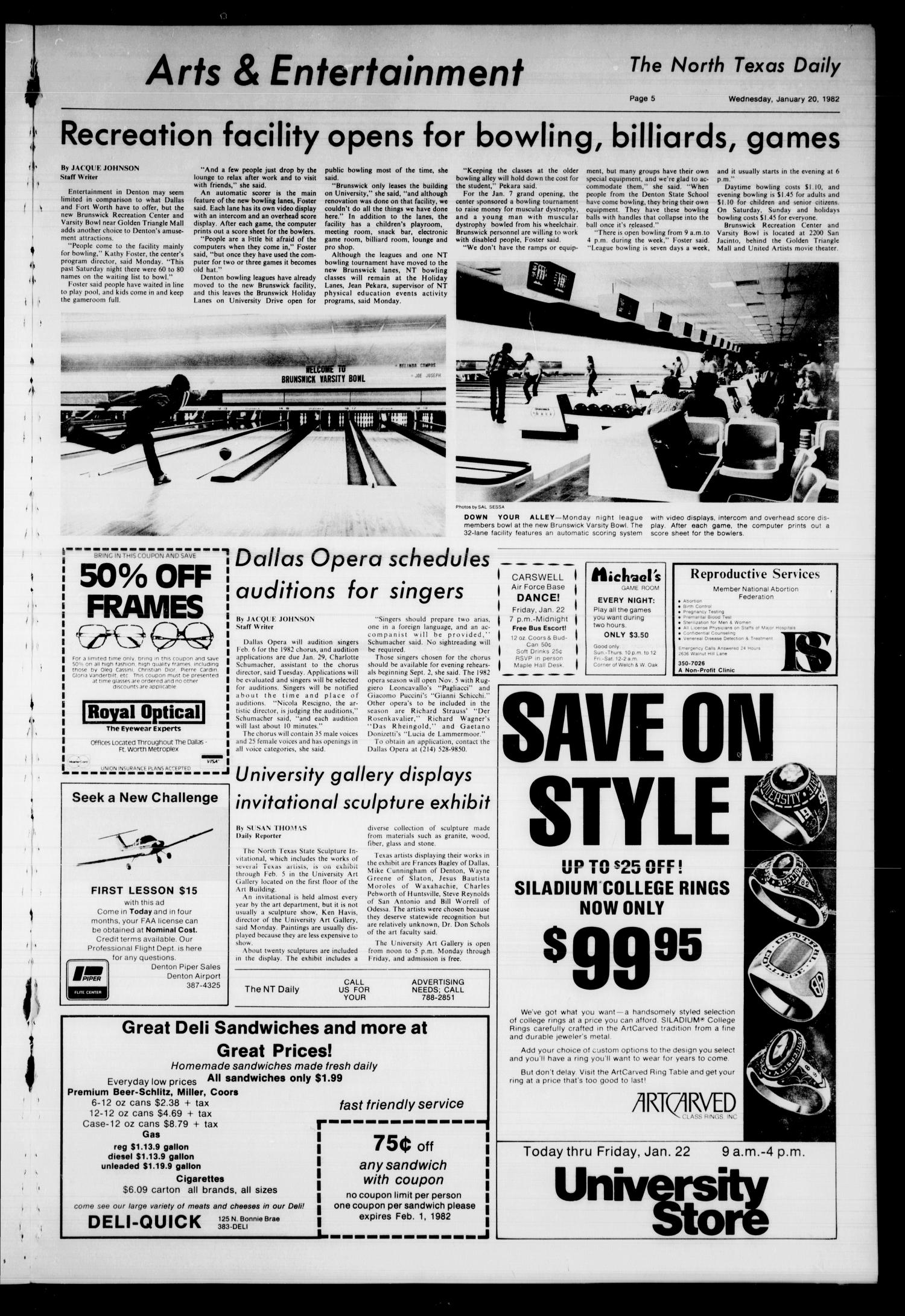 The North Texas Daily (Denton, Tex.), Vol. 65, No. 56, Ed. 1 Wednesday, January 20, 1982
                                                
                                                    [Sequence #]: 5 of 8
                                                