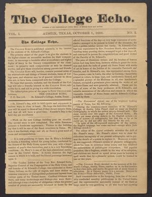 Primary view of object titled 'The College Echo. (Austin, Tex.), Vol. 1, No. 2, Ed. 1, October 1888'.