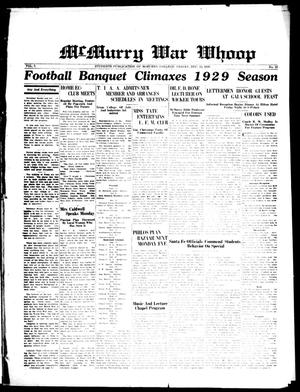 Primary view of McMurry War Whoop (Abilene, Tex.), Vol. 7, No. 13, Ed. 1, Friday, December 13, 1929