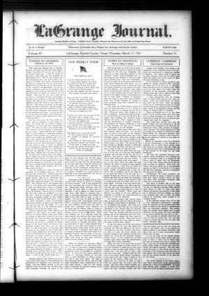Primary view of object titled 'La Grange Journal. (La Grange, Tex.), Vol. 42, No. 11, Ed. 1 Thursday, March 17, 1921'.