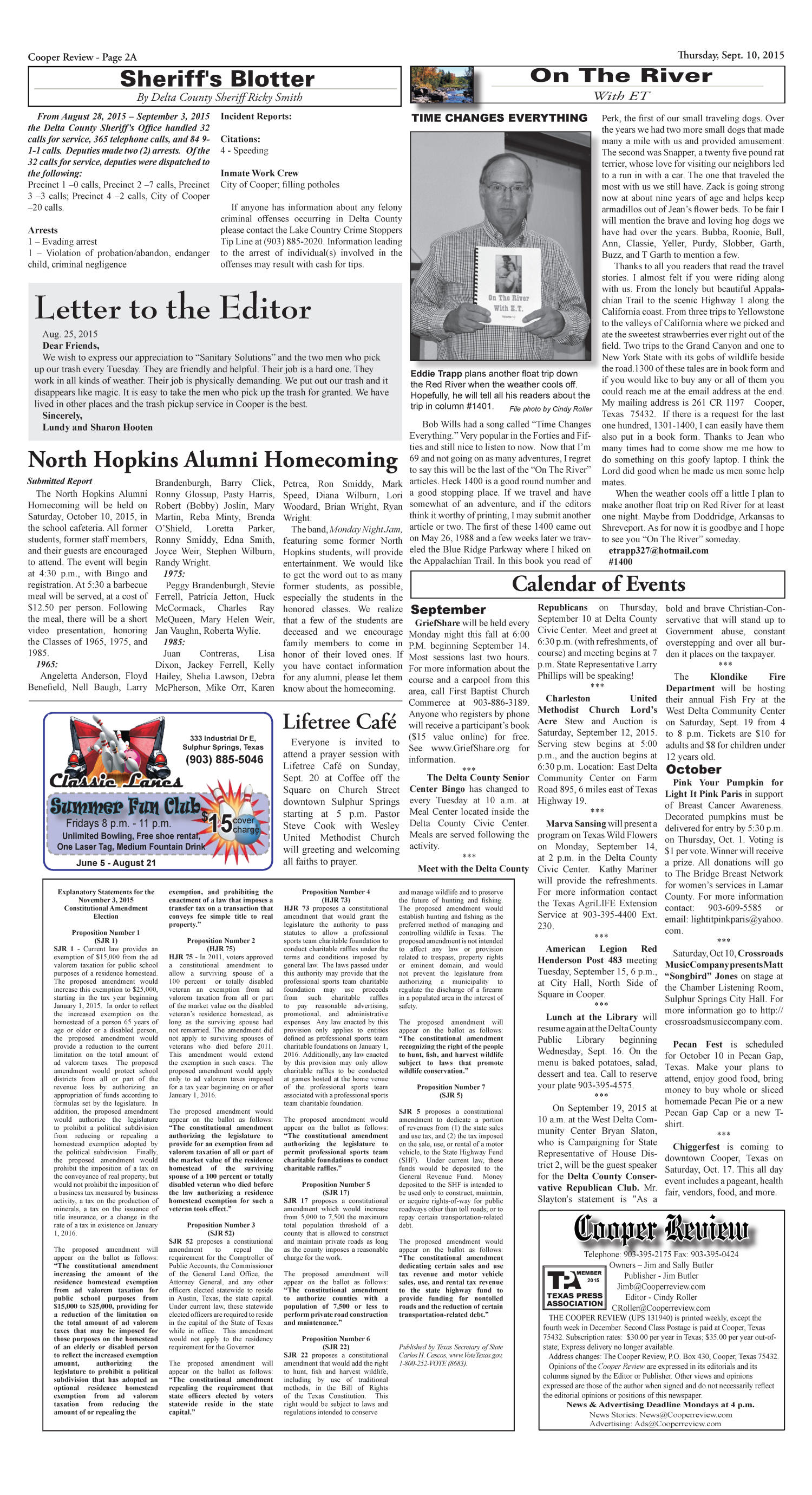Cooper Review (Cooper, Tex.), Vol. 135, No. 37, Ed. 1 Thursday, September 10, 2015
                                                
                                                    [Sequence #]: 2 of 8
                                                