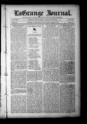 Primary view of object titled 'La Grange Journal. (La Grange, Tex.), Vol. 42, No. 31, Ed. 1 Thursday, August 4, 1921'.
