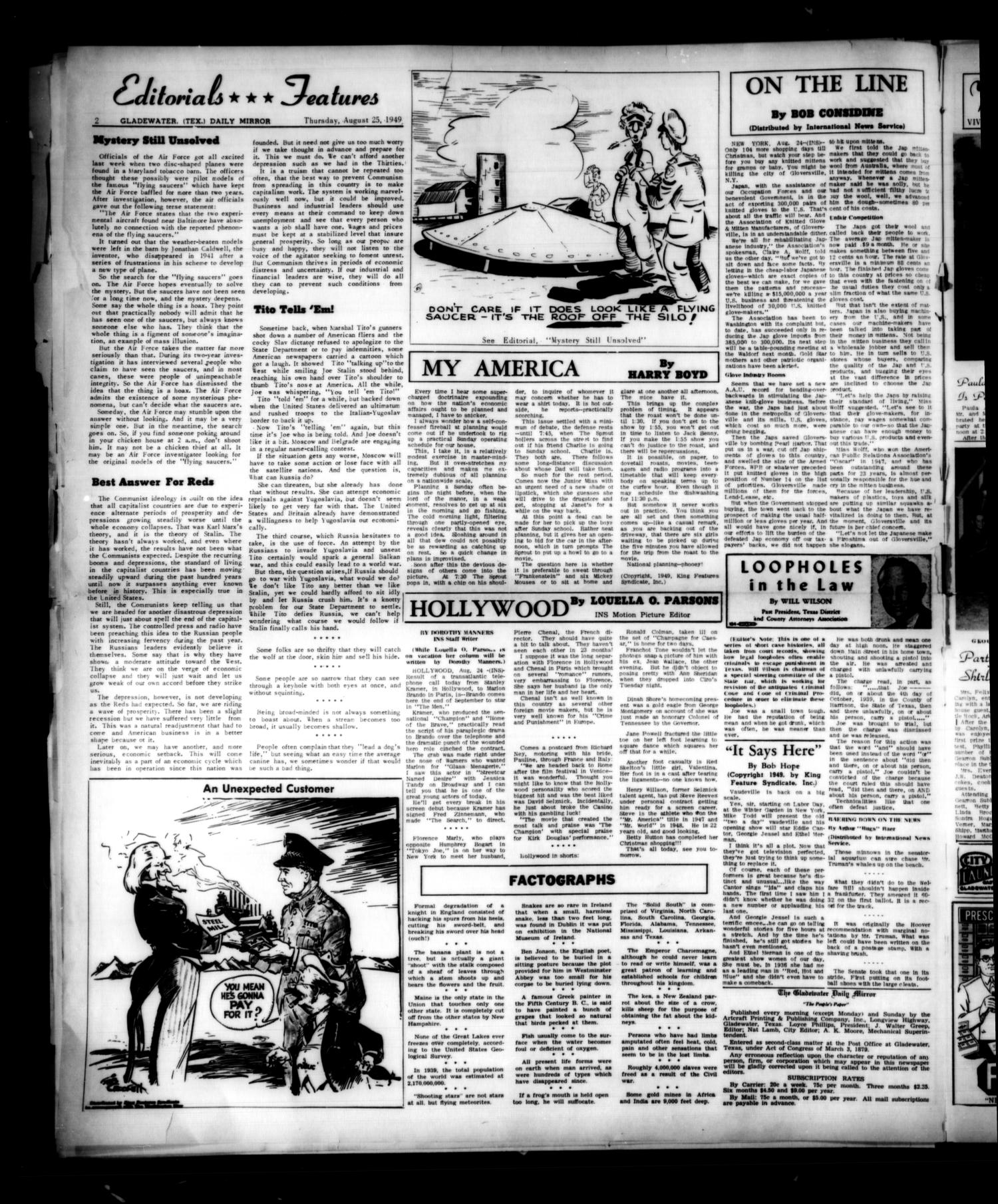 Gladewater Daily Mirror (Gladewater, Tex.), Vol. 1, No. 138, Ed. 1 Thursday, August 25, 1949
                                                
                                                    [Sequence #]: 2 of 7
                                                