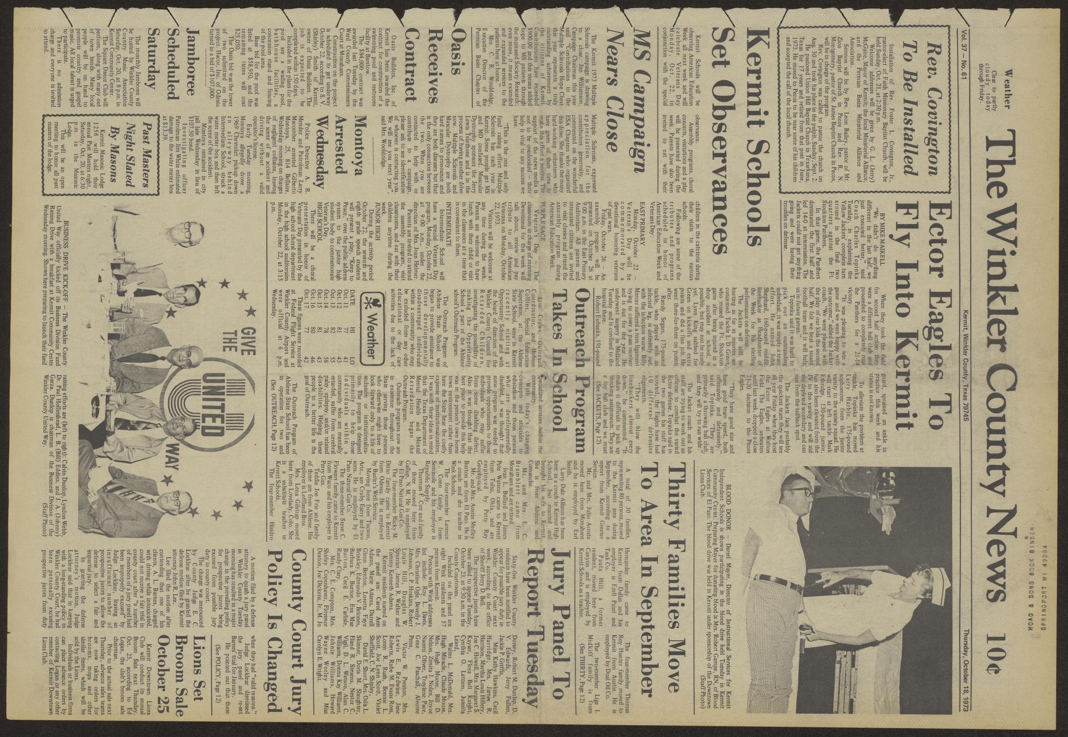 The Winkler County News (Kermit, Tex.), Vol. 37, No. 61, Ed. 1 Thursday, October 18, 1973
                                                
                                                    [Sequence #]: 1 of 18
                                                