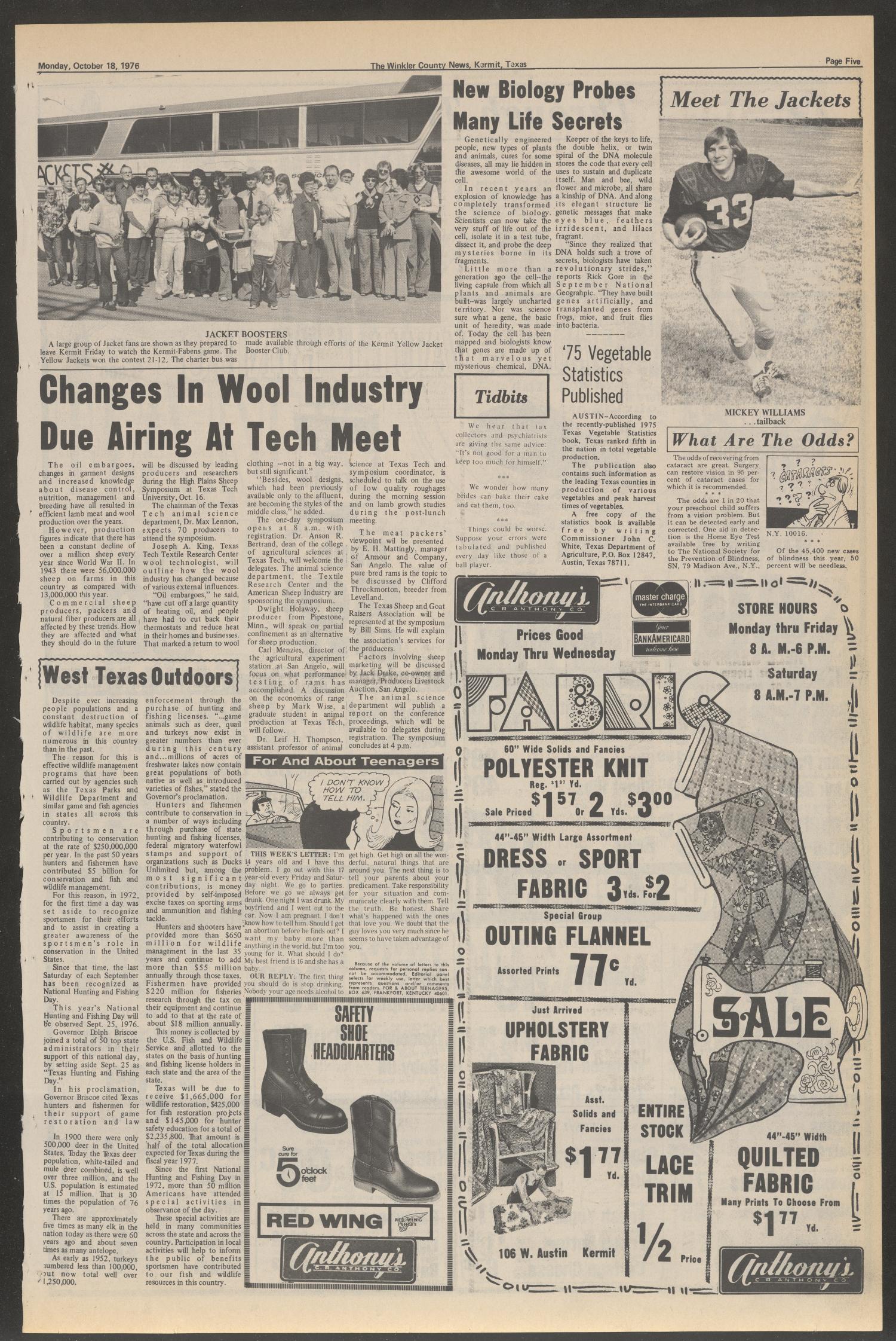 The Winkler County News (Kermit, Tex.), Vol. 40, No. 62, Ed. 1 Monday, October 18, 1976
                                                
                                                    [Sequence #]: 5 of 18
                                                