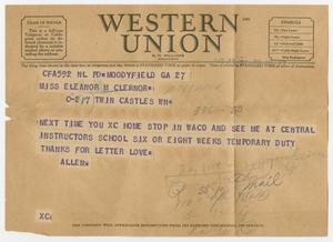 Primary view of object titled '[Telegram from Cpt. Edward Drew to Mickey McLernon, July 30, 1945]'.