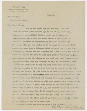Primary view of object titled '[Letter from Tex Polk to Sam Myres, July 15, 1920]'.