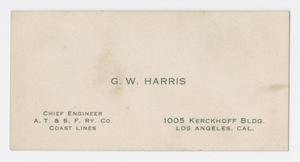 Primary view of object titled '[G. W. Harris Business Card]'.