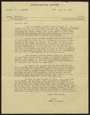 Primary view of object titled '[Letter from T. L. James to D. W. Kempner, June 21, 1950]'.