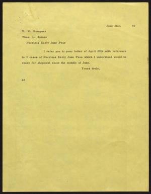 Primary view of object titled '[Letter from D. W. Kempner to T. L. James, June 21, 1950]'.