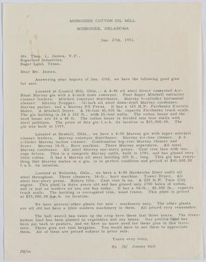 Primary view of object titled '[Letter from Jimmy Hall to Thos. L. James, January 27, 1951]'.