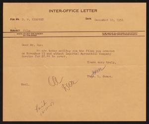 Primary view of object titled '[Letter from T. L. James to D. W. Kempner, December 10, 1951]'.