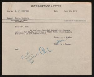 Primary view of object titled '[Letter from T. L. James to D. W. Kempner, July 13, 1951]'.