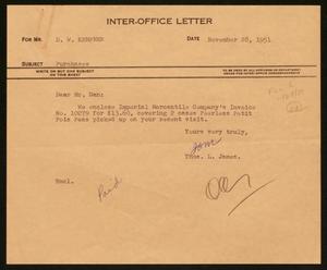 Primary view of object titled '[Letter from T. L. James to D. W. Kempner, November 28, 1951]'.