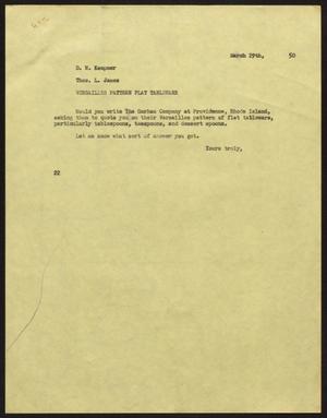 Primary view of object titled '[Letter from D. W. Kempner to Thos. L. James, March 29, 1950]'.