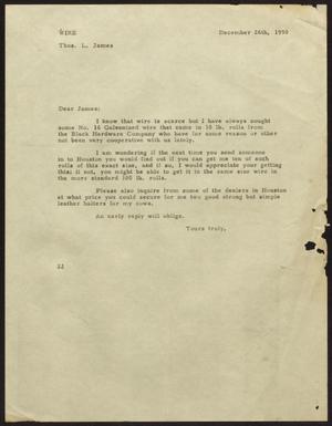 Primary view of object titled '[Letter from D. W. Kempner to T. L. James, December 26, 1950]'.