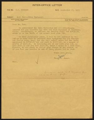 Primary view of object titled '[Letter from T. L. James to D. W. Kempner, September 27, 1951]'.