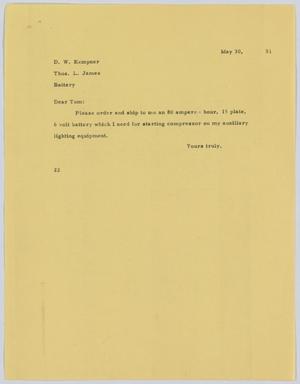 Primary view of object titled '[Letter from D. W. Kempner to T. L. James, May 30, 1951]'.