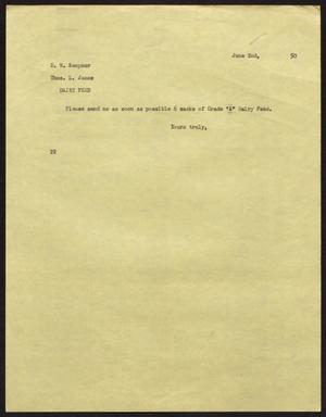 Primary view of object titled '[Letter from D. W. Kempner to T. L. James, June 2, 1950]'.