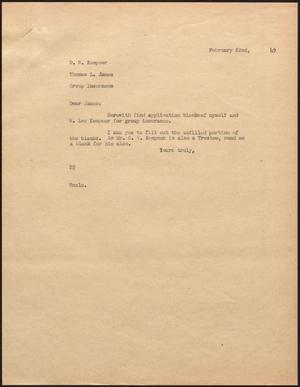 Primary view of object titled '[Letter from D. W. Kempner to T. L. James, February 22, 1949]'.