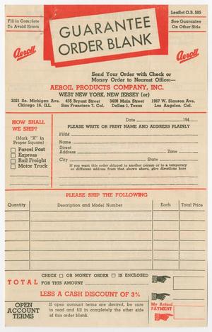 Primary view of object titled '[Blank Order Form, Aeroil Products Company]'.