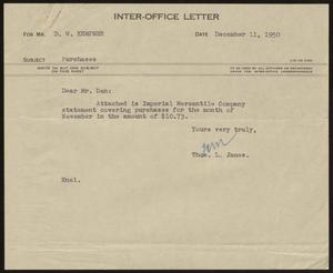 Primary view of object titled '[Letter from T. L. James to D. W. Kempner, December 11, 1950]'.