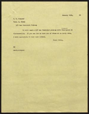 Primary view of object titled '[Letter from D. W. Kempner to Thos. L. James, January 14, 1950]'.