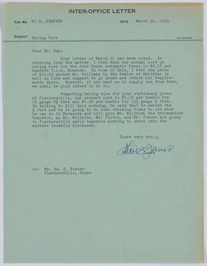 Primary view of object titled '[Letter from T. L. James to D. W. Kempner, March 22, 1949]'.