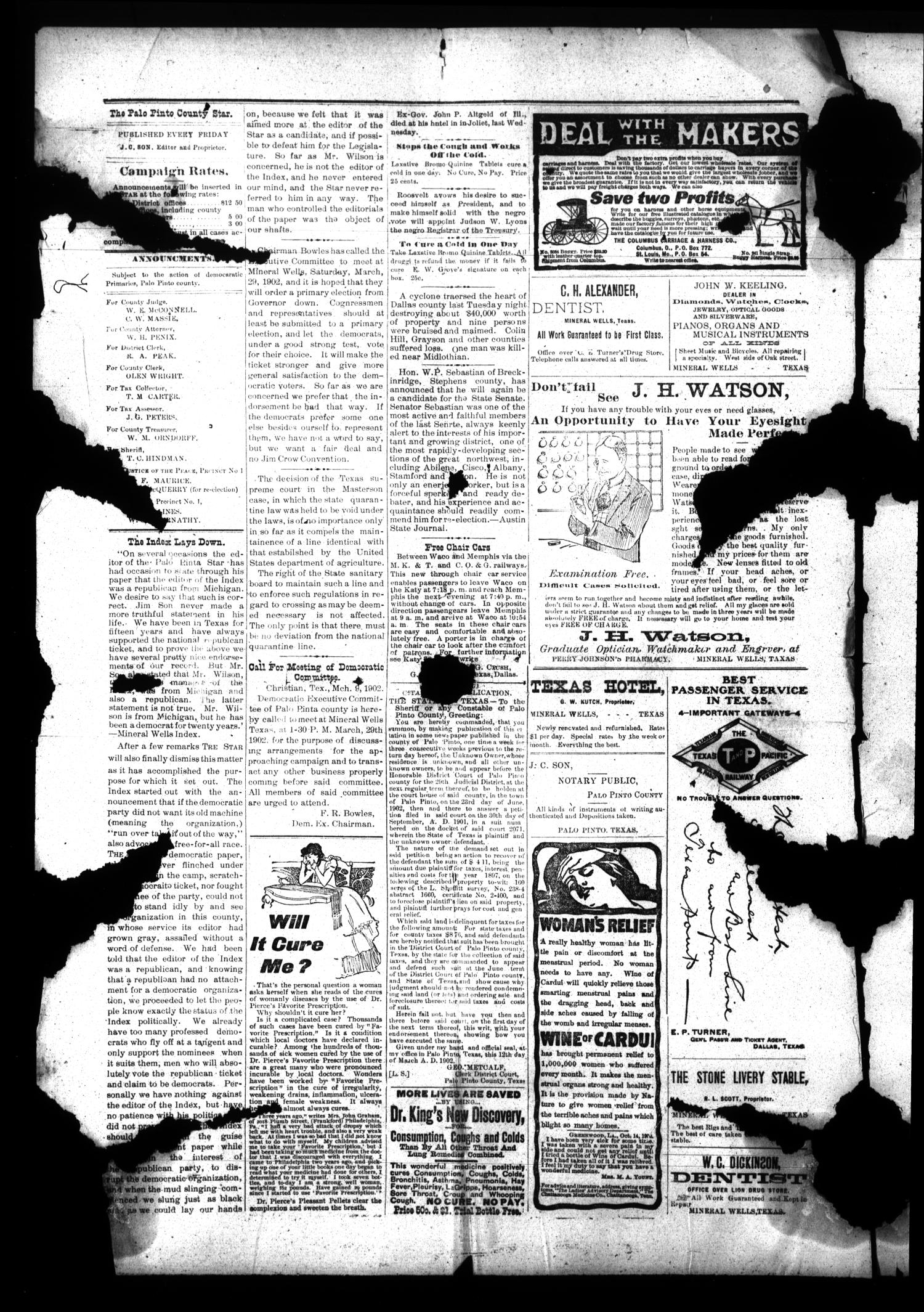 Palo Pinto County Star. (Palo Pinto, Tex.), Vol. 26, No. [38], Ed. 1 Friday, March 14, 1902
                                                
                                                    [Sequence #]: 2 of 4
                                                