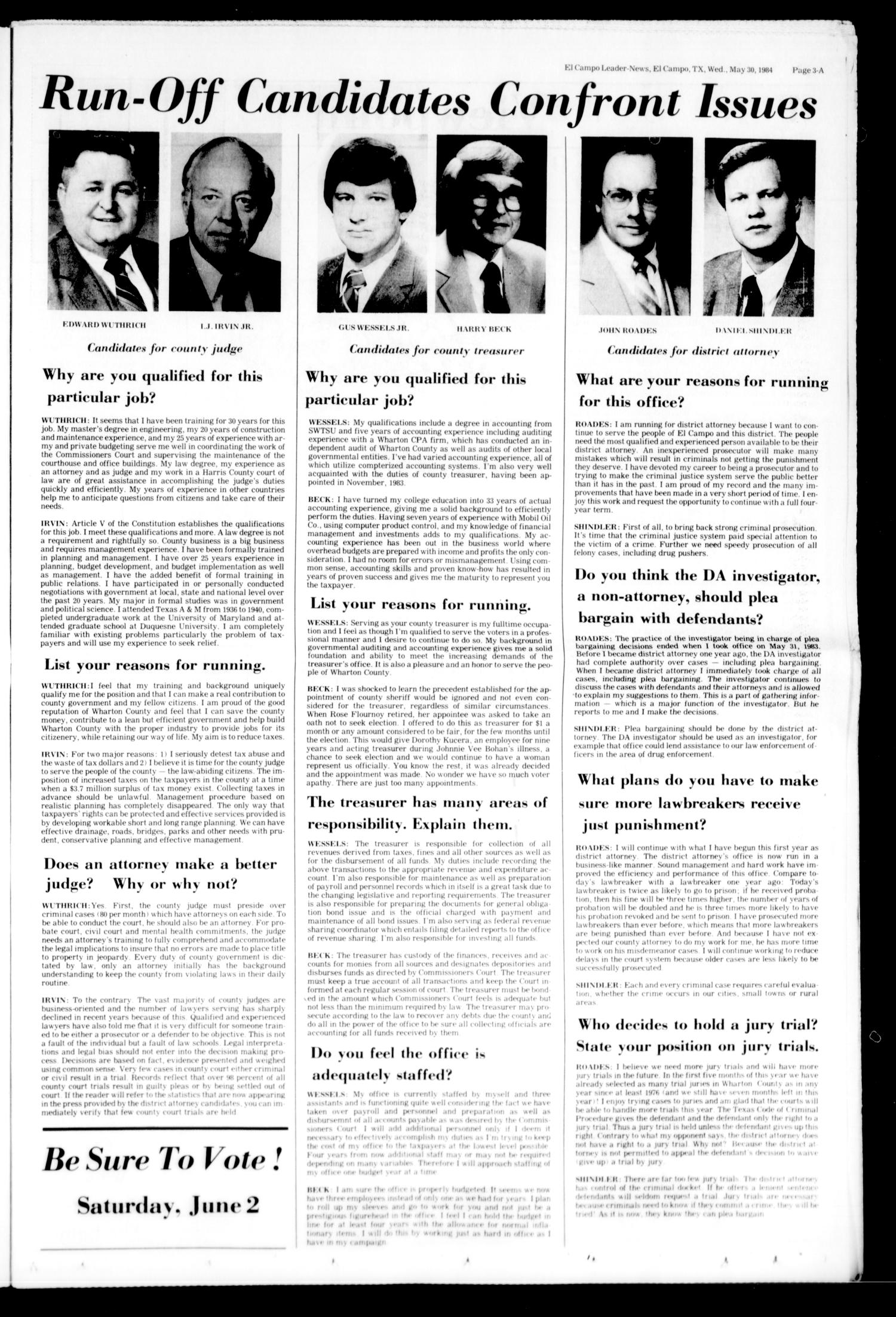 El Campo Leader-News (El Campo, Tex.), Vol. 99B, No. 20, Ed. 1 Wednesday, May 30, 1984
                                                
                                                    [Sequence #]: 3 of 42
                                                