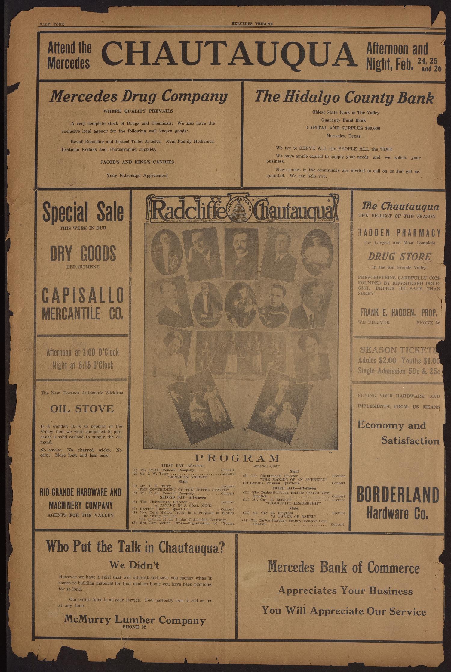 Mercedes Tribune (Mercedes, Tex.), Vol. 7, No. 1, Ed. 1 Friday, February 20, 1920
                                                
                                                    [Sequence #]: 4 of 12
                                                