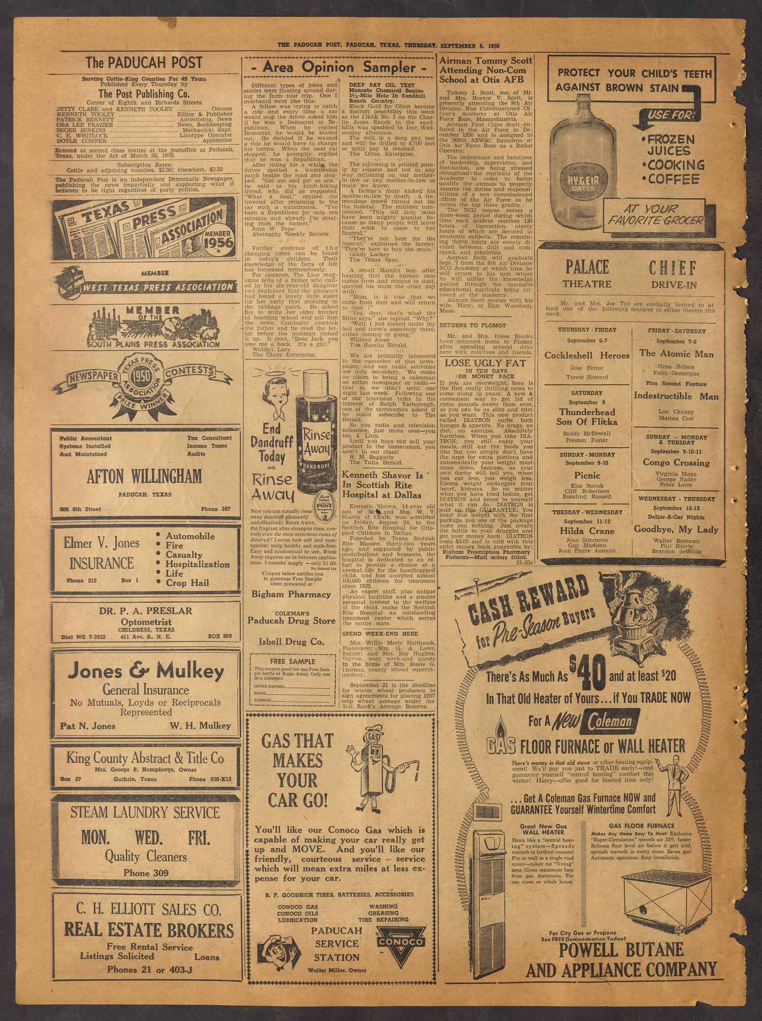 The Paducah Post (Paducah, Tex.), Vol. 49, No. 23, Ed. 1 Thursday, September 6, 1956
                                                
                                                    [Sequence #]: 2 of 8
                                                