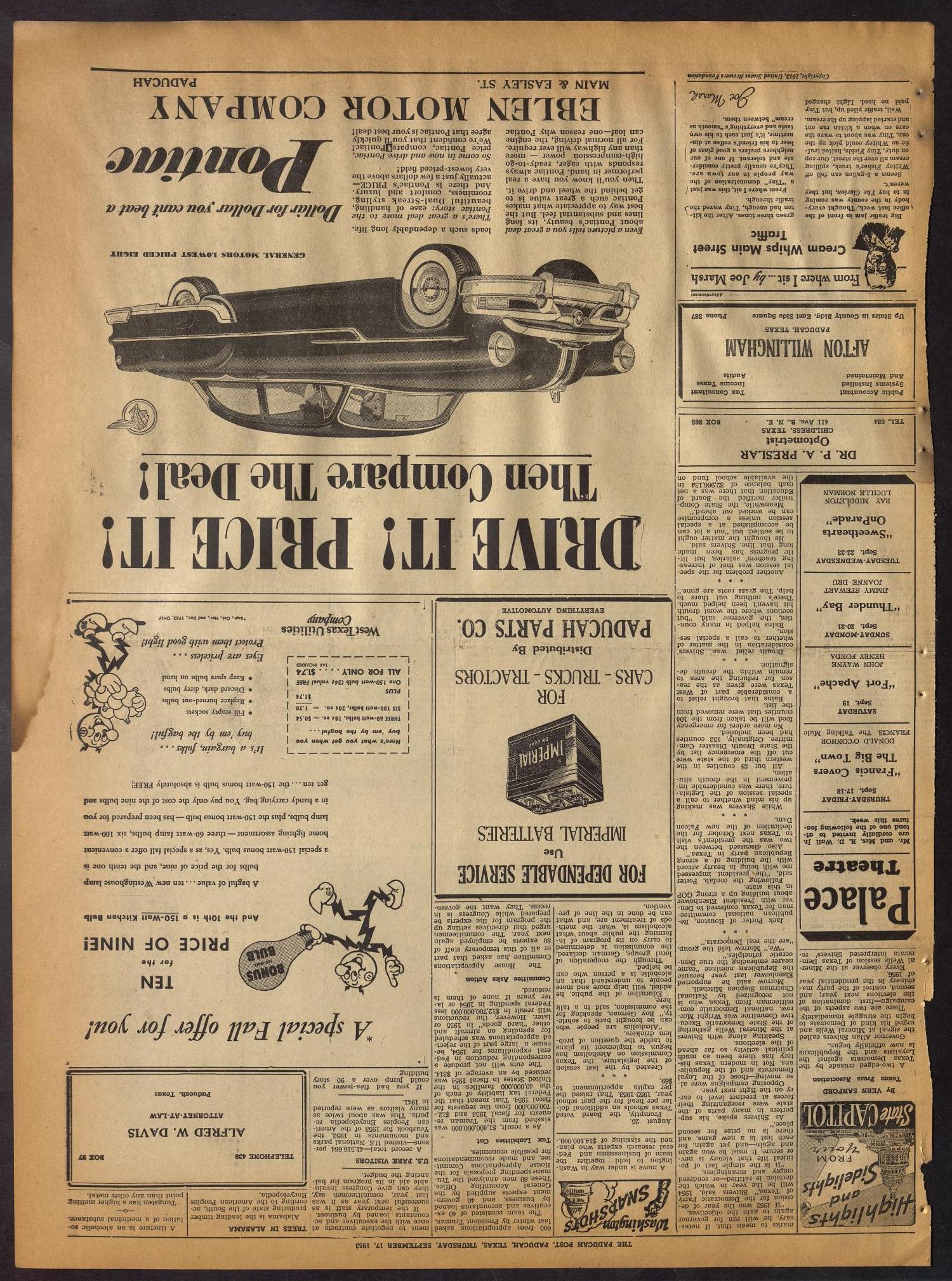 The Paducah Post (Paducah, Tex.), Vol. 46, No. 25, Ed. 1 Thursday, September 17, 1953
                                                
                                                    [Sequence #]: 5 of 12
                                                