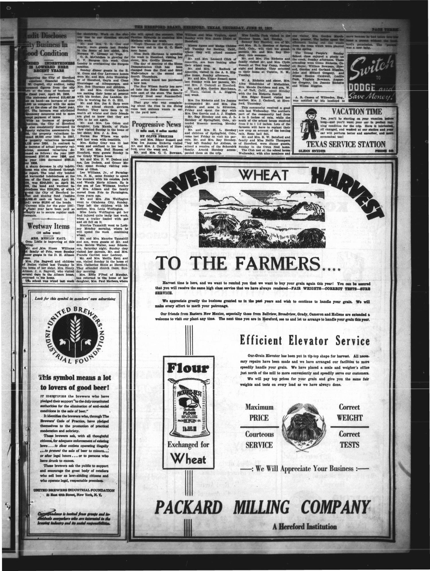 The Hereford Brand (Hereford, Tex.), Vol. 38, No. 25, Ed. 1 Thursday, June 23, 1938
                                                
                                                    [Sequence #]: 11 of 16
                                                