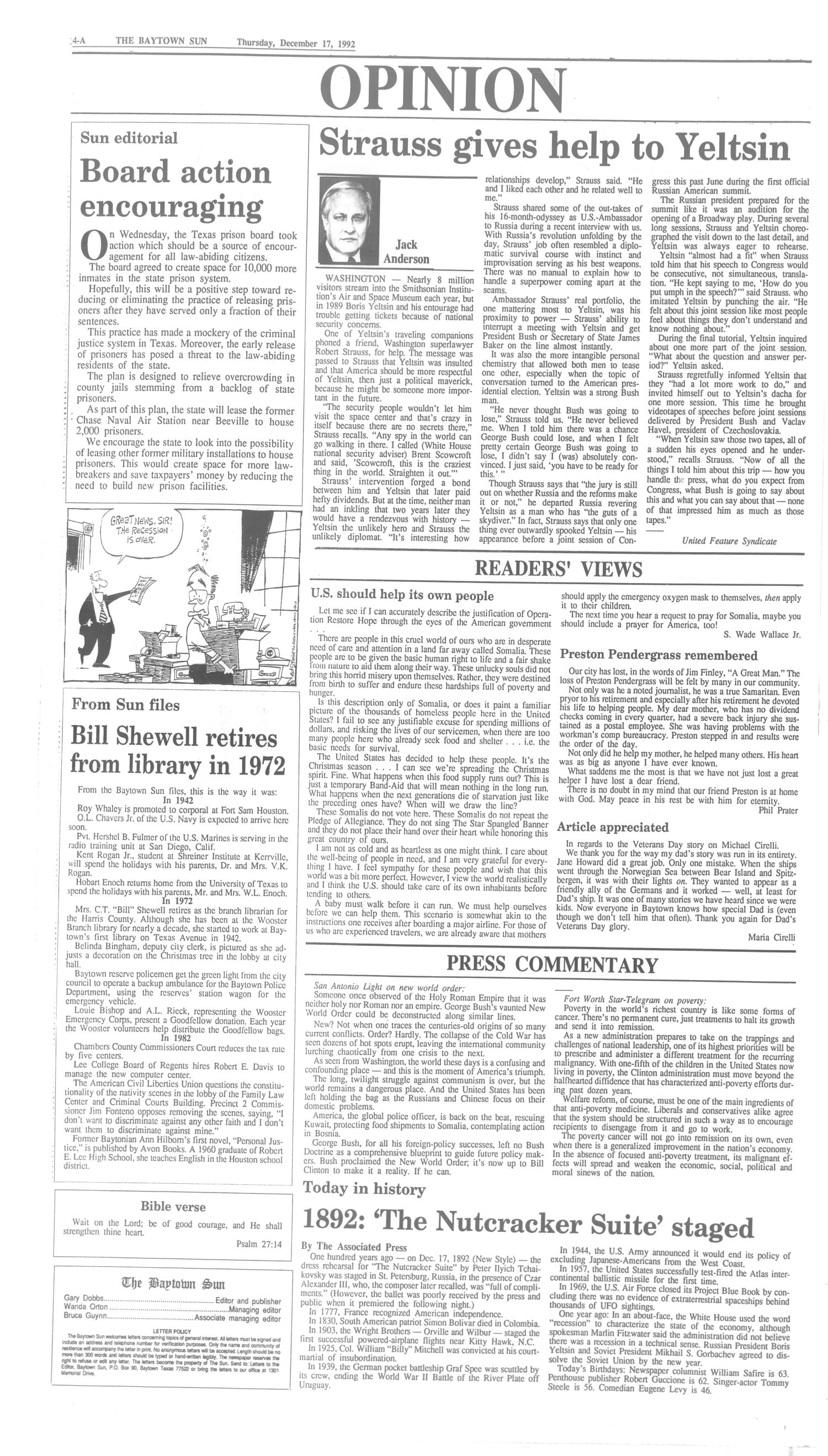 The Baytown Sun (Baytown, Tex.), Vol. 71, No. 41, Ed. 1 Thursday, December 17, 1992
                                                
                                                    [Sequence #]: 4 of 20
                                                
