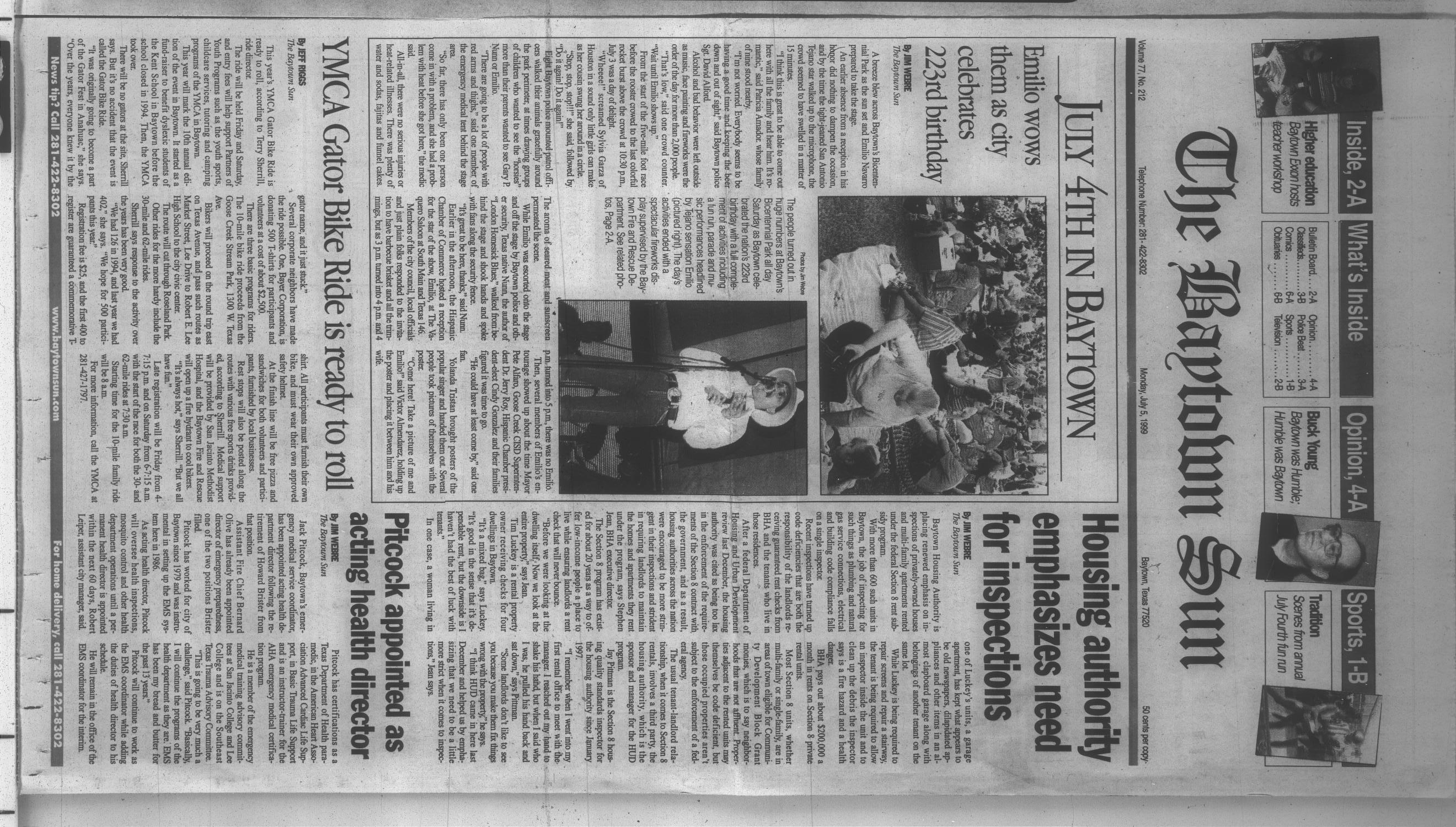 The Baytown Sun (Baytown, Tex.), Vol. 77, No. 212, Ed. 1 Monday, July 5, 1999
                                                
                                                    [Sequence #]: 1 of 12
                                                
