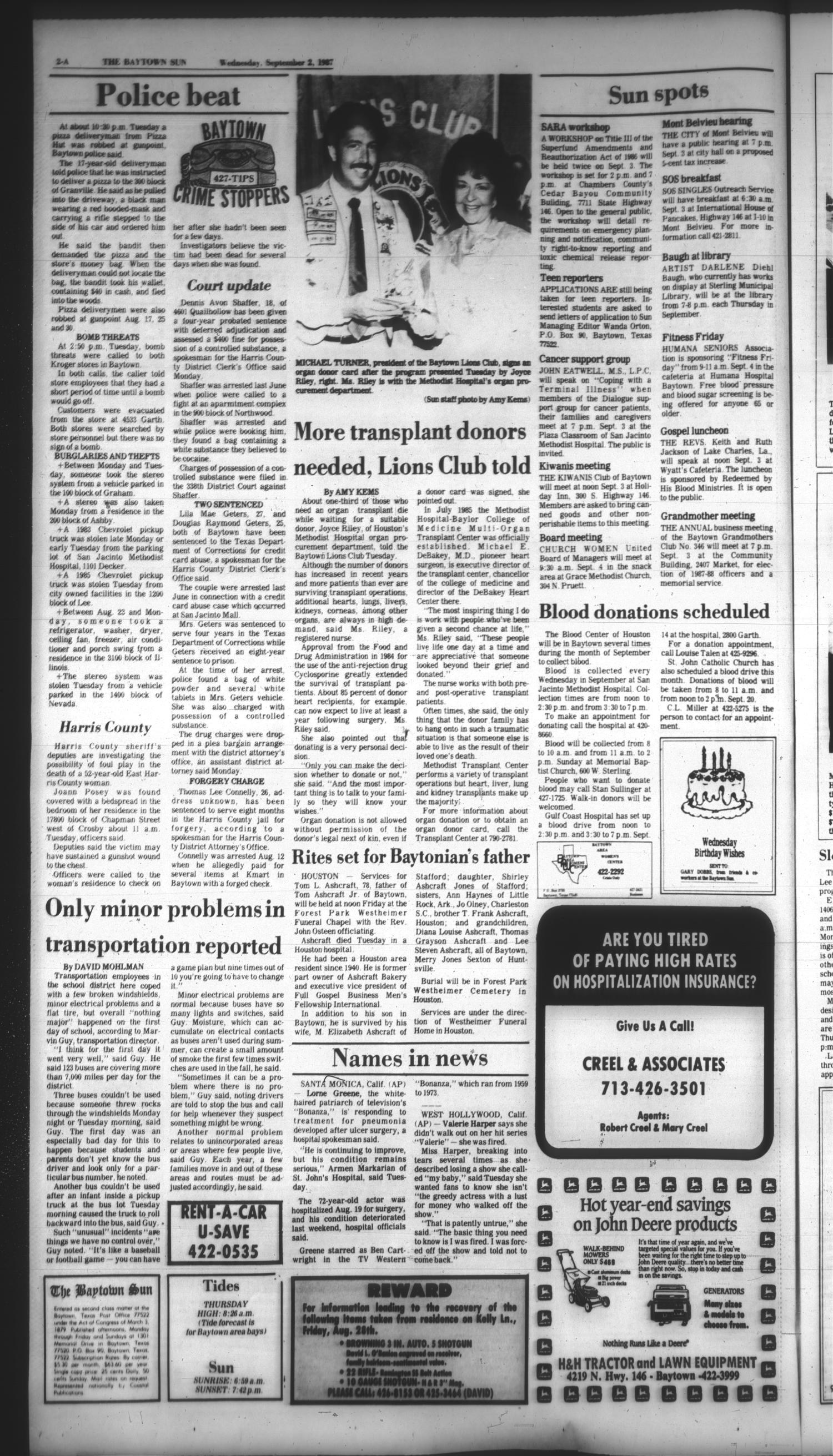 The Baytown Sun (Baytown, Tex.), Vol. 65, No. 261, Ed. 1 Wednesday, September 2, 1987
                                                
                                                    [Sequence #]: 2 of 24
                                                