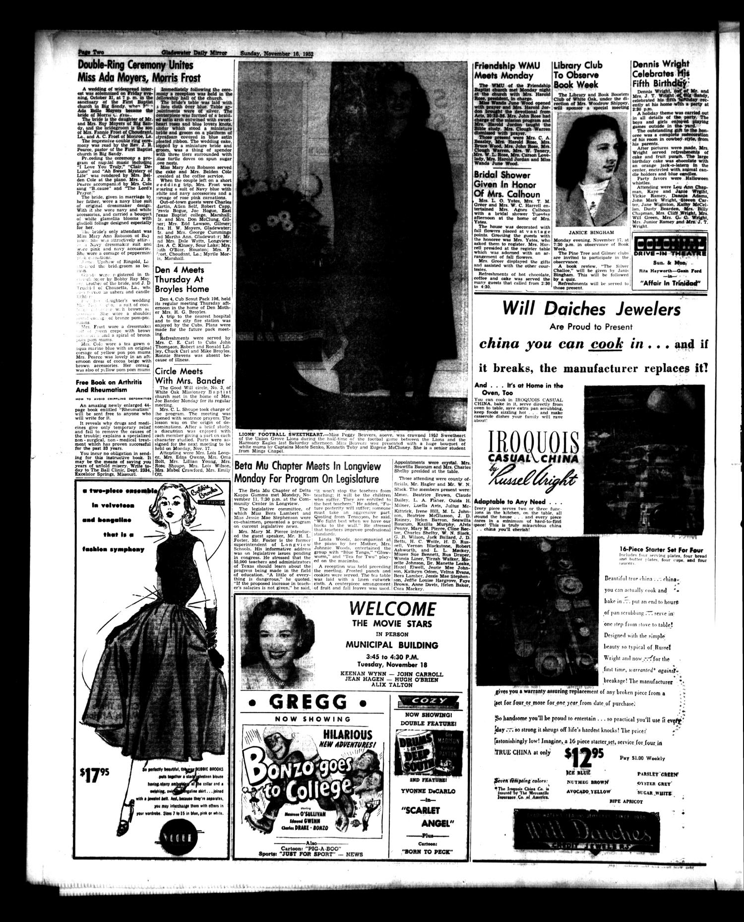 Gladewater Daily Mirror (Gladewater, Tex.), Vol. 4, No. 102, Ed. 1 Sunday, November 16, 1952
                                                
                                                    [Sequence #]: 8 of 10
                                                