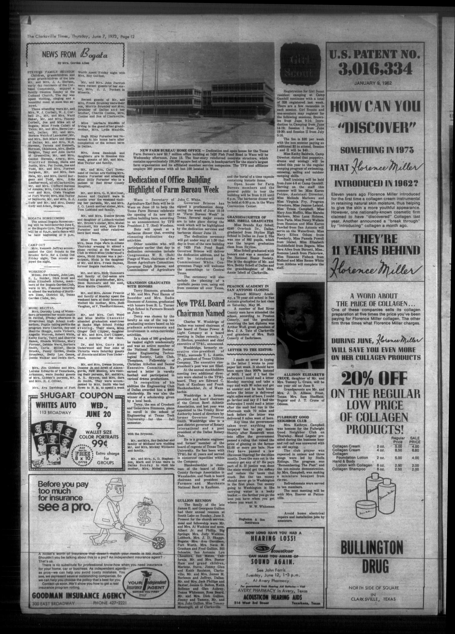 The Clarksville Times (Clarksville, Tex.), Vol. 101, No. 21, Ed. 1 Thursday, June 7, 1973
                                                
                                                    [Sequence #]: 12 of 12
                                                