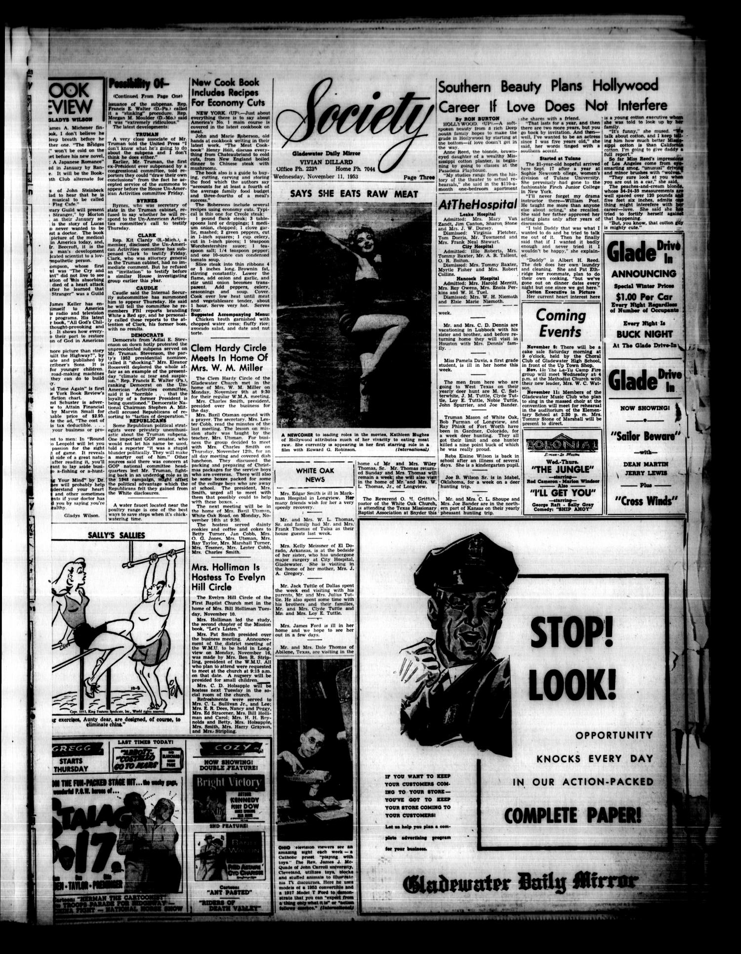 Gladewater Daily Mirror (Gladewater, Tex.), Vol. 5, No. 97, Ed. 1 Wednesday, November 11, 1953
                                                
                                                    [Sequence #]: 3 of 6
                                                