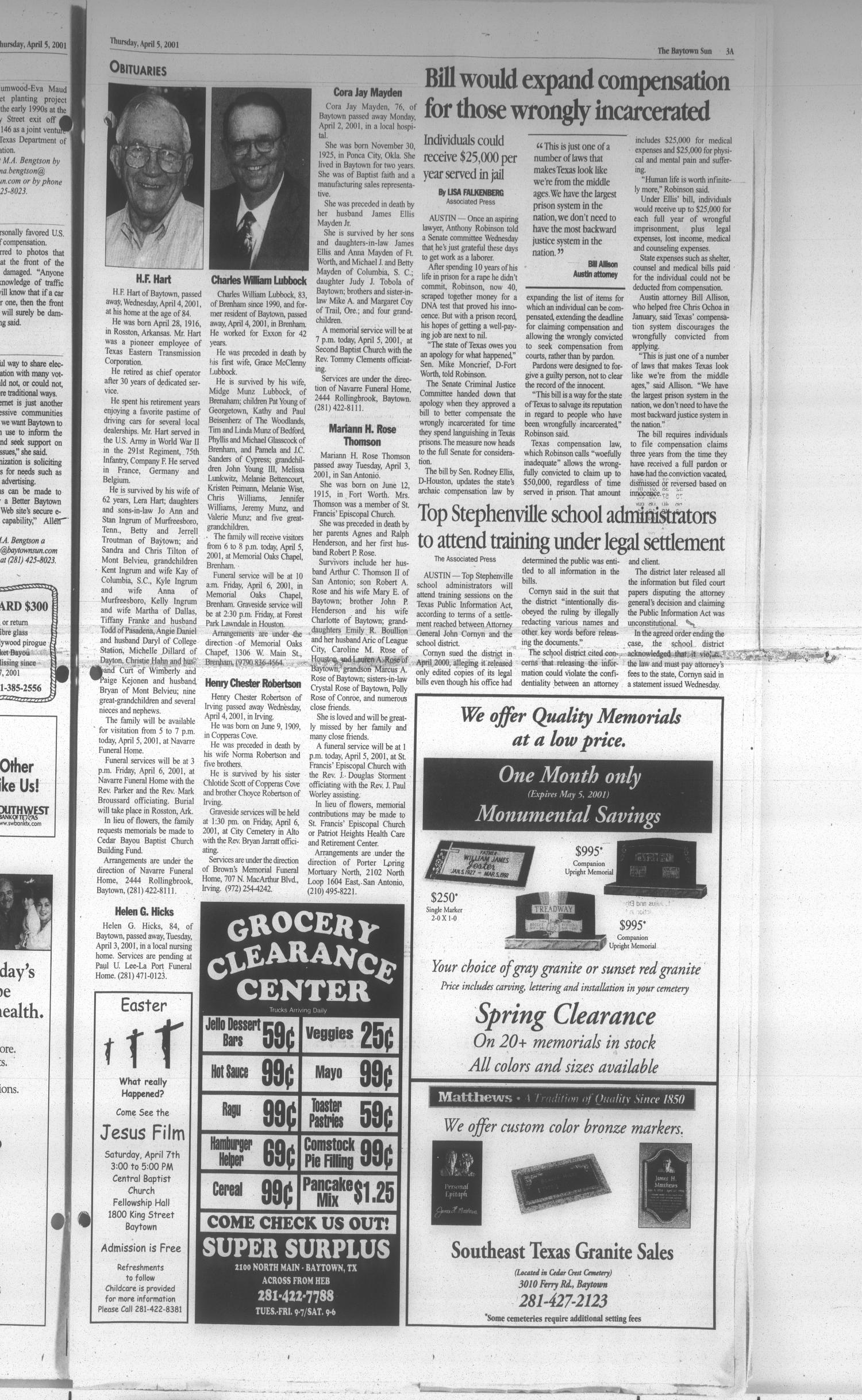 The Baytown Sun (Baytown, Tex.), Vol. 79, No. 130, Ed. 1 Thursday, April 5, 2001
                                                
                                                    [Sequence #]: 3 of 18
                                                