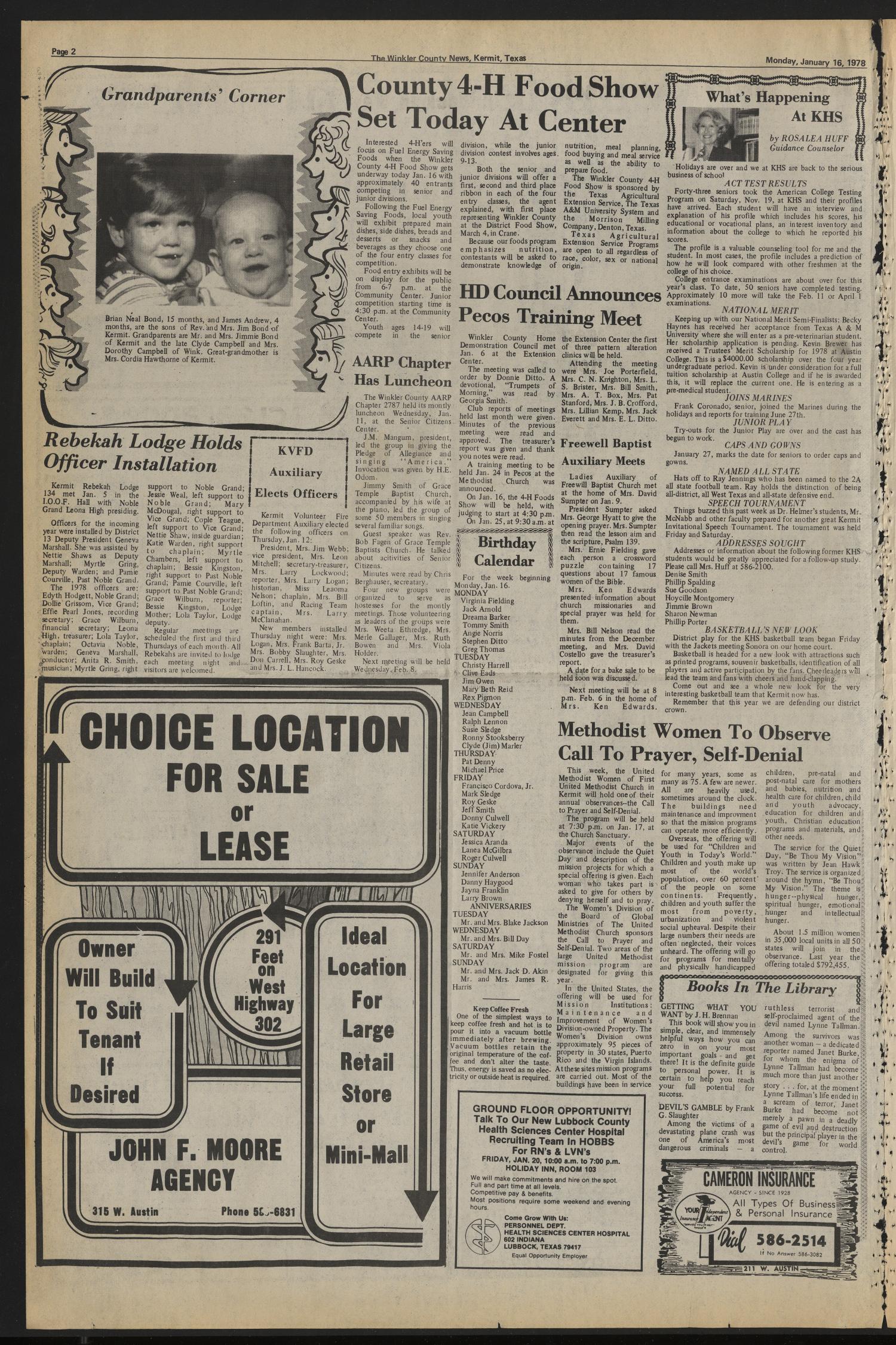 The Winkler County News (Kermit, Tex.), Vol. 42, No. 35, Ed. 1 Monday, January 16, 1978
                                                
                                                    [Sequence #]: 2 of 16
                                                