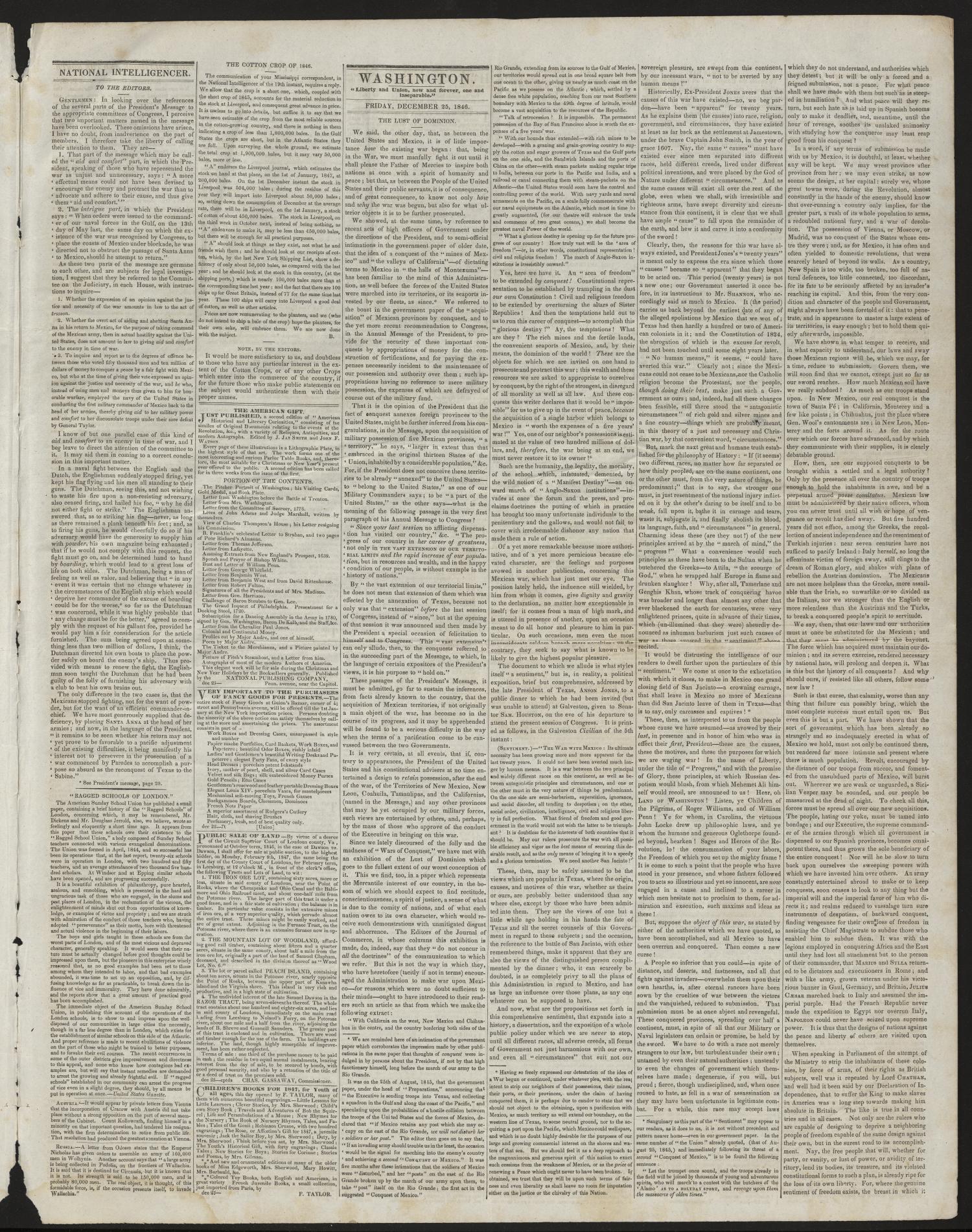 National Intelligencer. (Washington [D.C.]), Vol. 47, No. 6867, Ed. 1 Saturday, December 26, 1846
                                                
                                                    [Sequence #]: 3 of 4
                                                